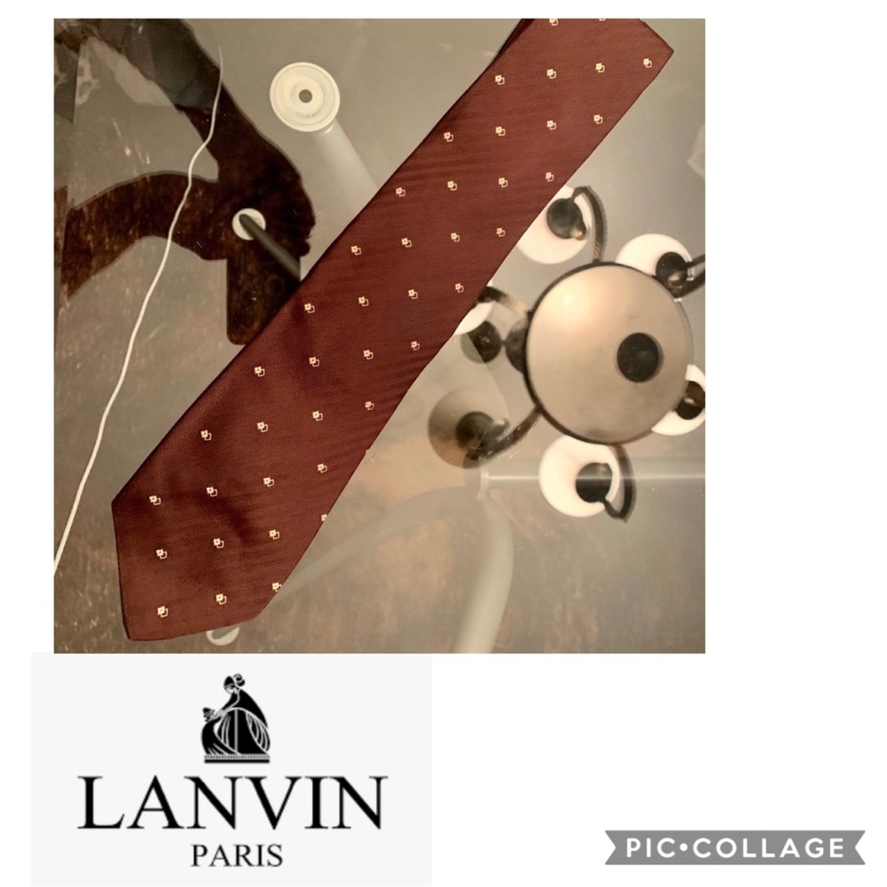 Vtg Auth Lanvin Paris Brown Embroidery Texture Tie